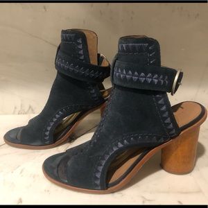 Anthropologie Blue Suede Bootie